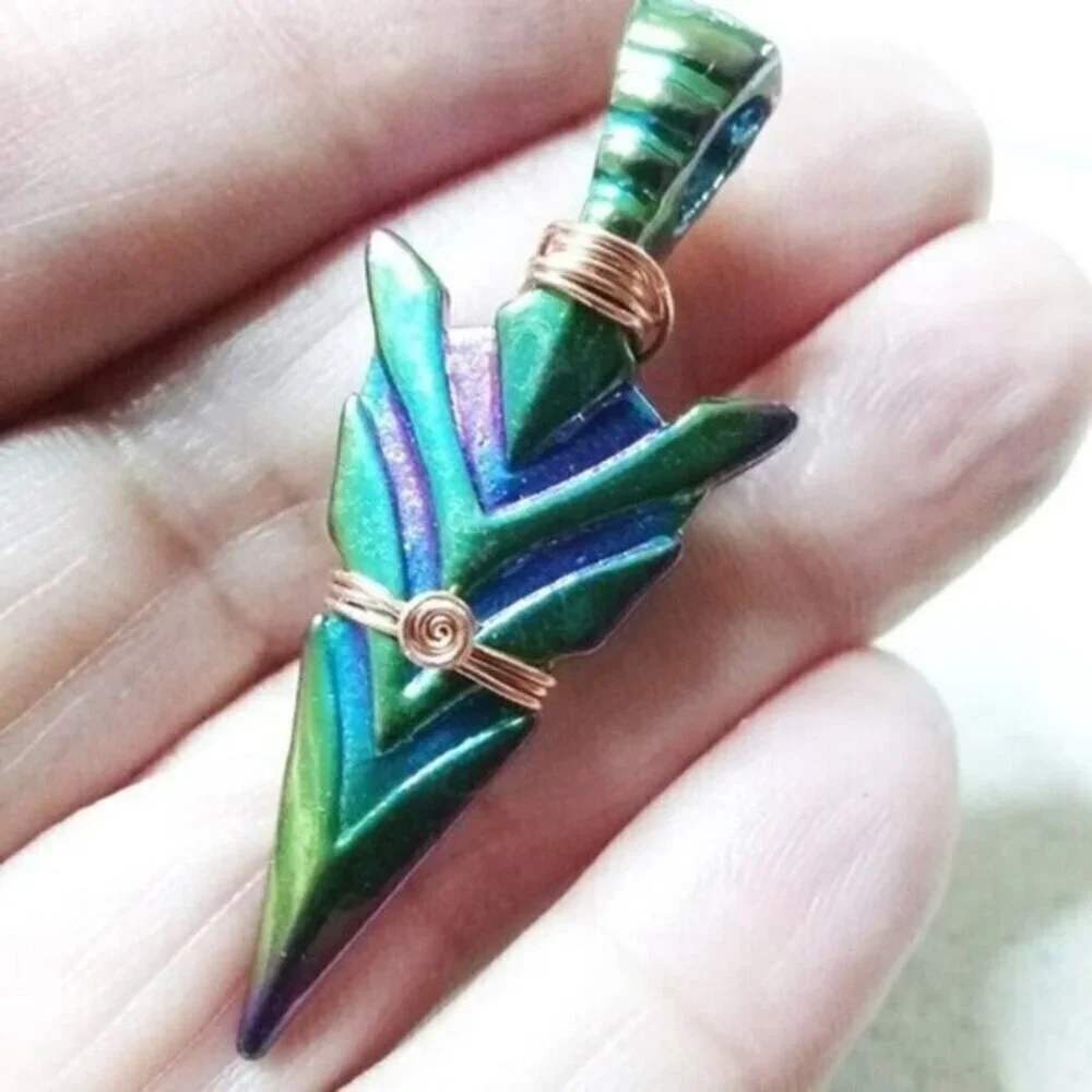 Electroplated Arrowhead + Skull Pendant - Peacock Colors - Spunky Energetic Vibe
